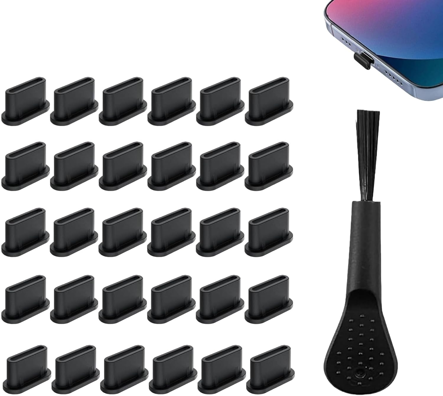 31 Pcs USB Type C anti Dust Cap Set, 30 Pcs Port Plugs Protector with Cleaning Brush, Silicone USB C Dust Cover for All Type-C Smartphones Tablets image number 5