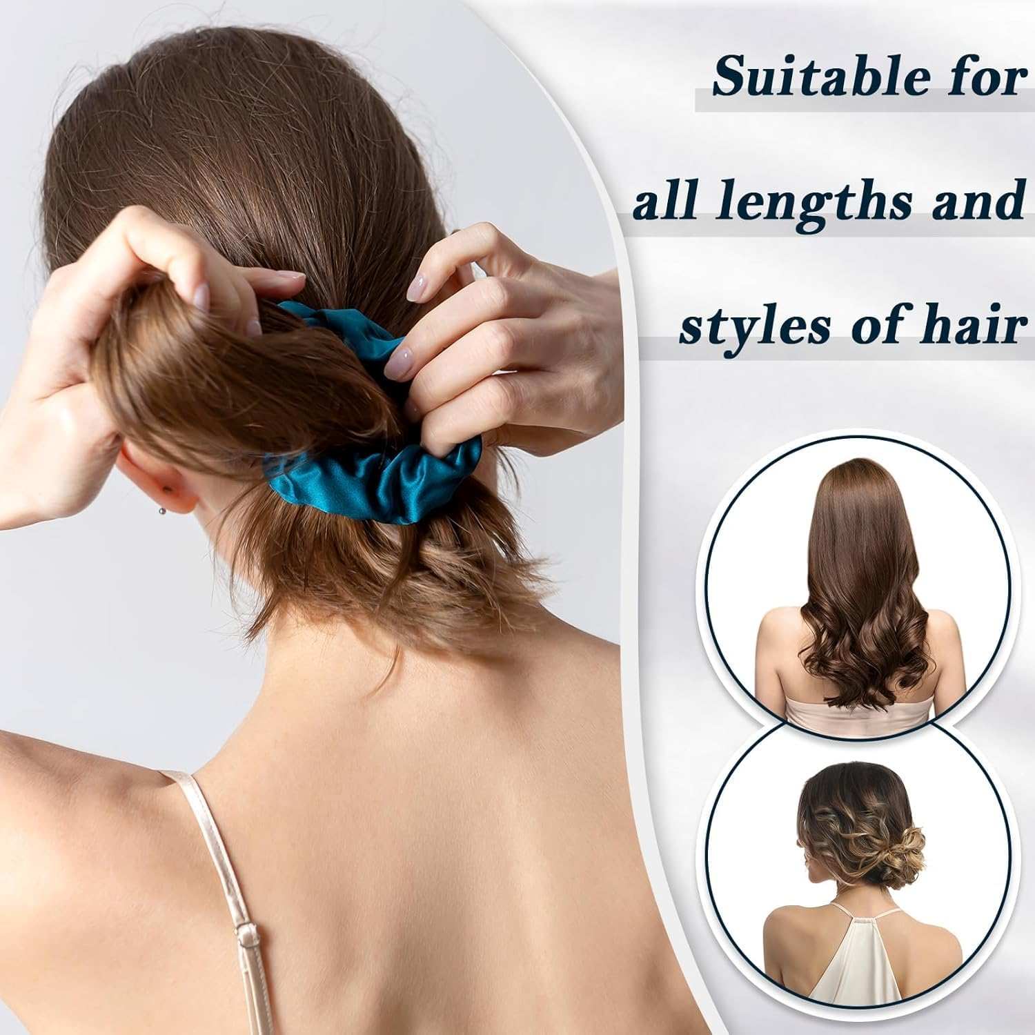 100% Mulberry Silk Scrunchies Hair Tie - No Damage, Prevents Frizz, 1 Pack (Peacock Blue) image number 6