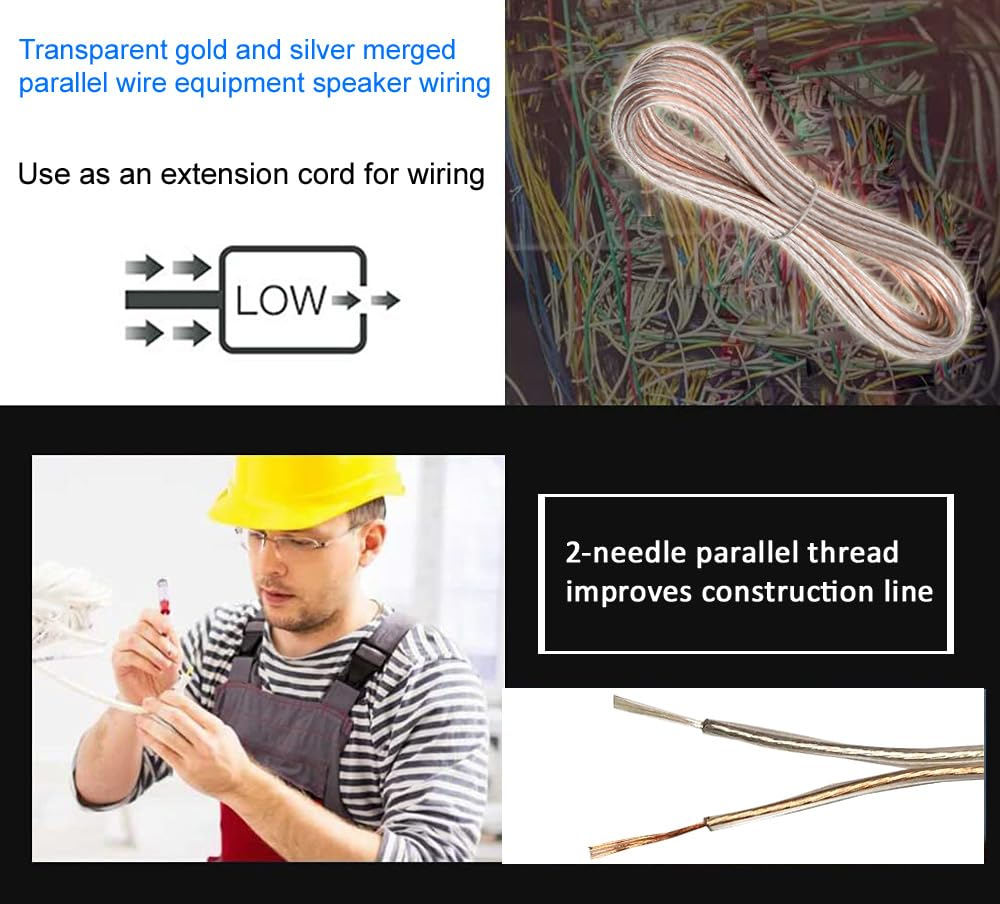 16Awg Extension Cord Clear Invisible Electric Wire 2 Pin Parallel Wire Length 66Ft Tinned Copper Stranded Wire 3528 5050 for LED Light Bar Speaker Speaker Electronics Wiring