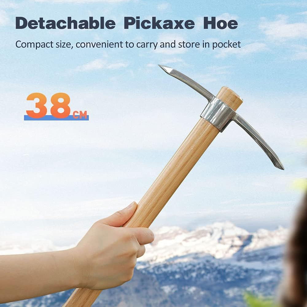 RCKEY Outdoor Camping Multifunctional Pickaxe Hoe Heavy Duty Stainless Steel Pick Axe Hand Hoe with Wooden Handle image number 4