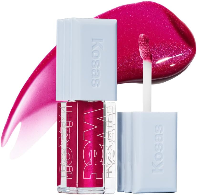 Kosas Wet Lip Oil Gloss - Hydrating Lip Plumping Treatment with Hyaluronic Acid & Peptides, Non-Sticky Finish (Dip)