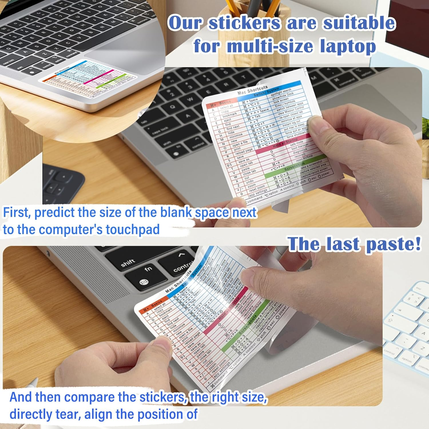 EKIND Mac Shortcuts Stickers, Mac Quick Reference Guide Keyboard Shortcut Stickers for Macbook, Laptop Accessories (Two Sheet Same, White) image number 2