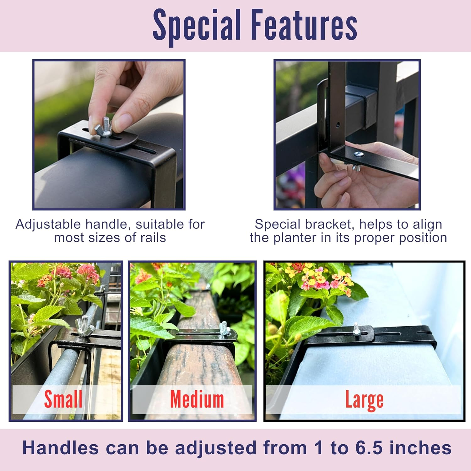 Lalagreen Rail Planter for Balcony Outdoor (2 Pack, 20 Inch) Large Black Self Watering Railing Planters with Brackets, Rectangular Plastic Deck Fence Window Box Designer Choice with Rattan Pattern image number 1