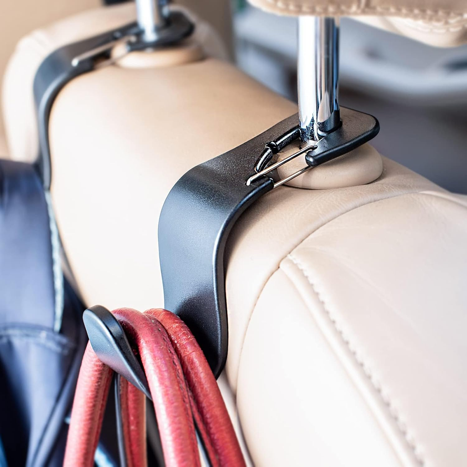 4-Pack Car Back Seat Headrest Hooks, Stylish Back Seat Hanger for Car Handbag Clothes Coats Grocery Bags, Car Interior Accessories image number 6