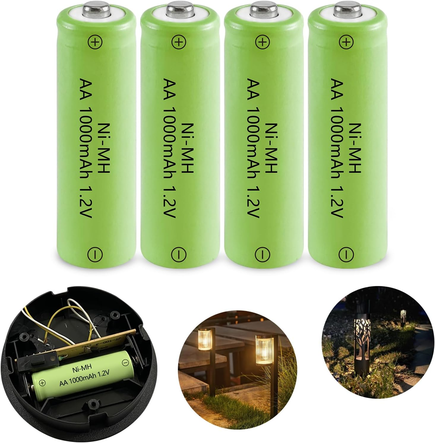 JINTION Rechargeable AA Batteries,Solar 1.2V Ni-Mh 1000Mah Double a Battery Low Self Discharge for String Light Lantern Lamp Toys, 4 Pack image number 1