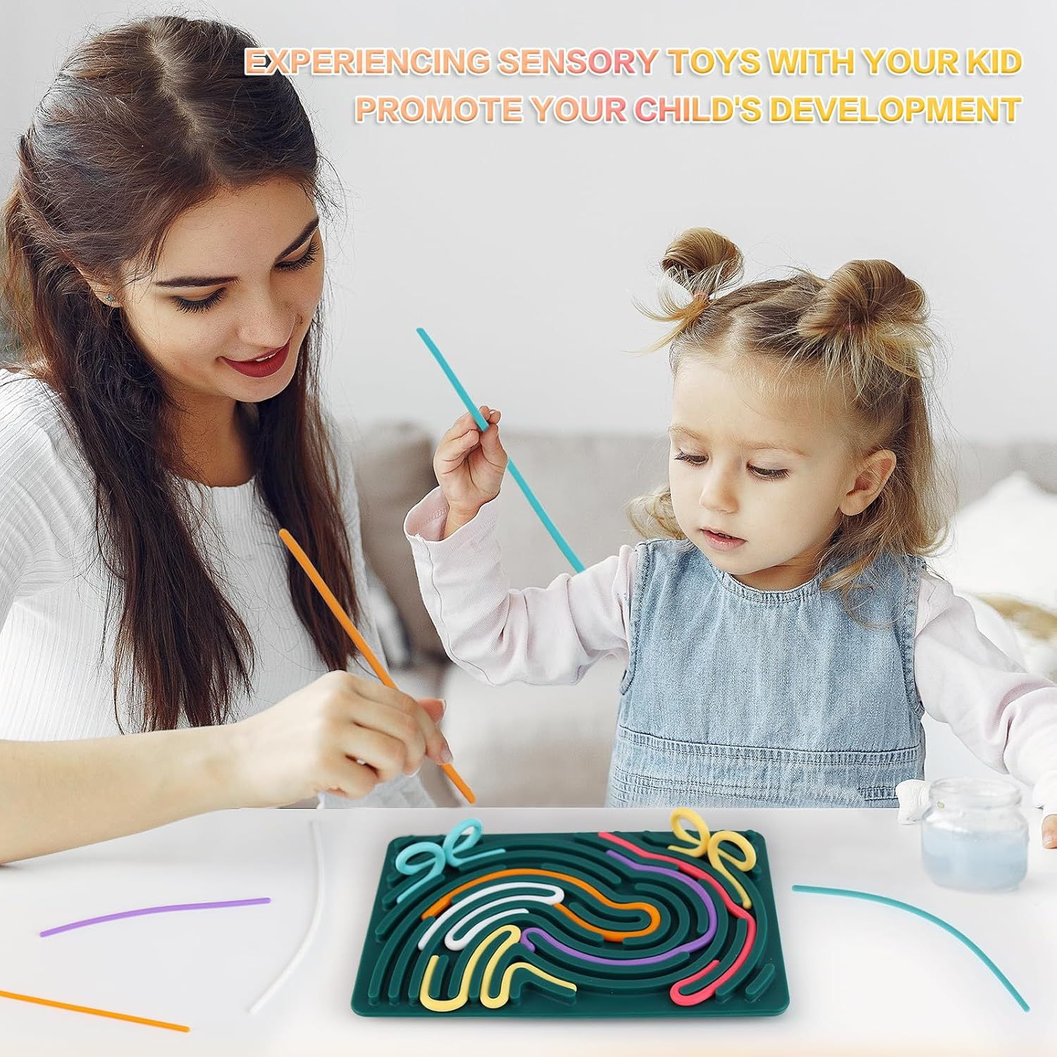 Ddluck Sensory Activity Board, Silicone Sensory Fidget Game Toys, Double-Sided Sensory Toy for Autism ADHD for Children from 3 Years and Adults, with Travel Bag & 20 Accessories Cords image number 6