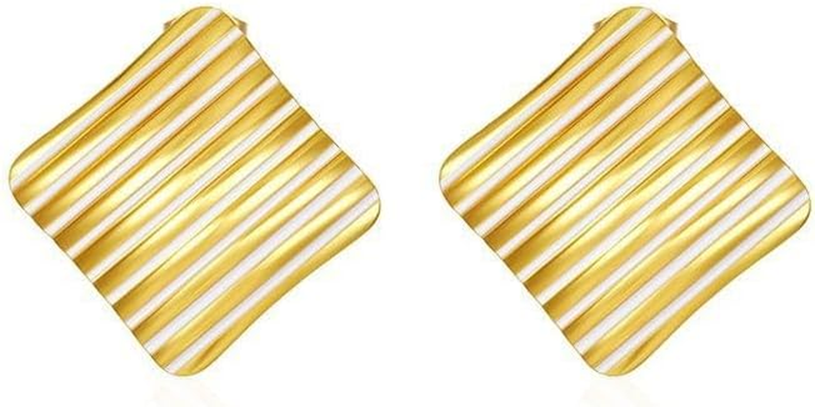 Staticlotus Internet Celebrity Square Stripe Rectangular Stripe Red Stainless Steel Earrings 18K Gold Ins Wind Explosion Earrings image number 2