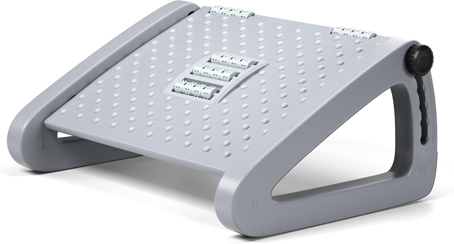 Under Desk Foot Rest, Six Height Adjustable Ergonomic Footstool under Desk with Foot Massage Roller, Suitable for Office, Home Leg Rest Footrest (Black)