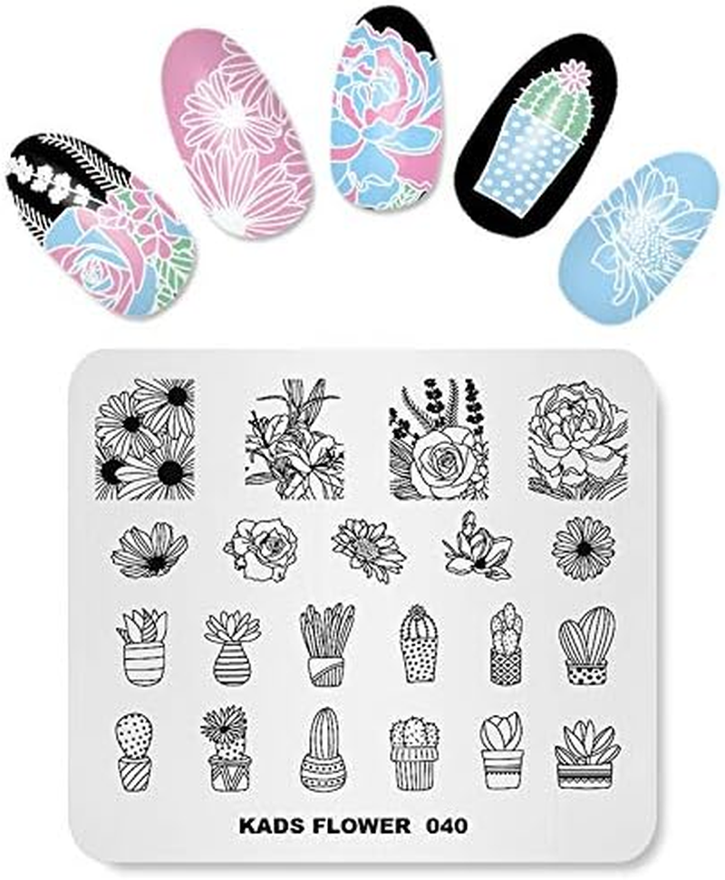 ALEXNAILART Nail Stamping Stencil - Stainless Steel Nail Stencil - Cactus Pattern & Flower Design - DIY Nail Art Tool image number 1