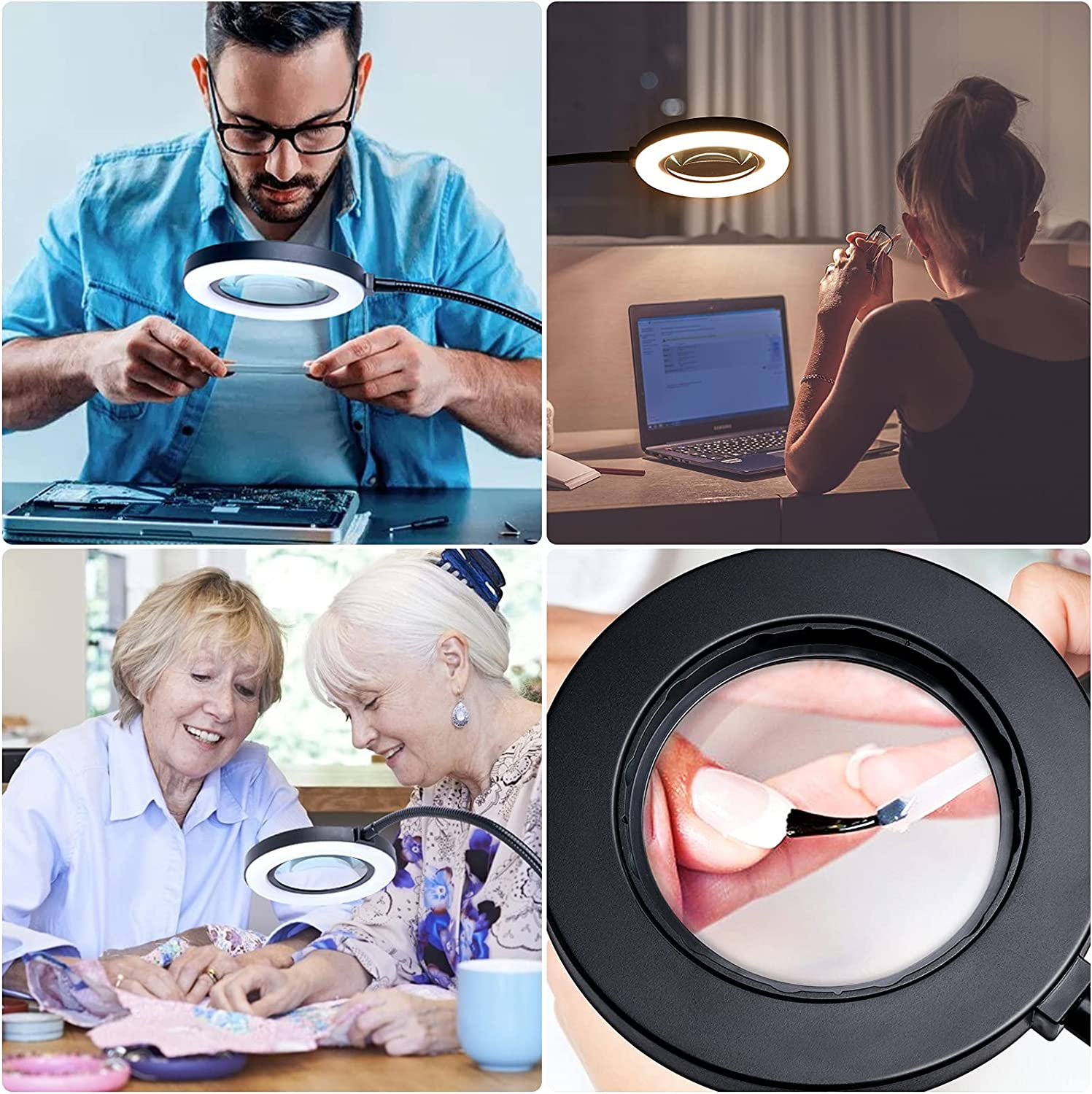 10X Magnifying Glass Lamp with Light Magnifier Light with Clip, Adjustable Flexible Gooseneck, 3 Color Modes Magnifying Lamp with USB Powered, Perfect for Daily Hobbies Repairing, Reading, Crafts image number 4
