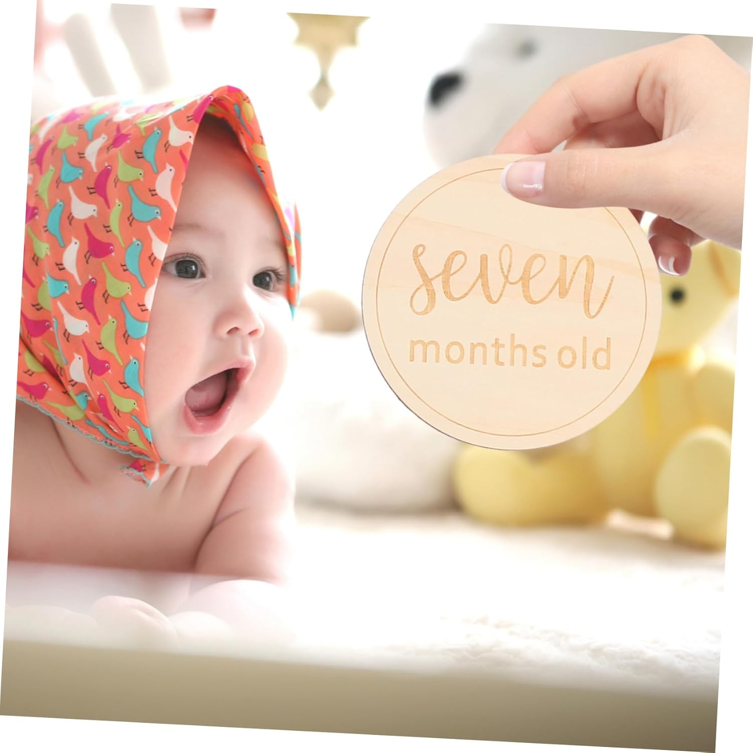 Minkissy 12Pcs Wooden Monthly Milestone Cards round Milestone Discs for Newborns for Photoshoots image number 6
