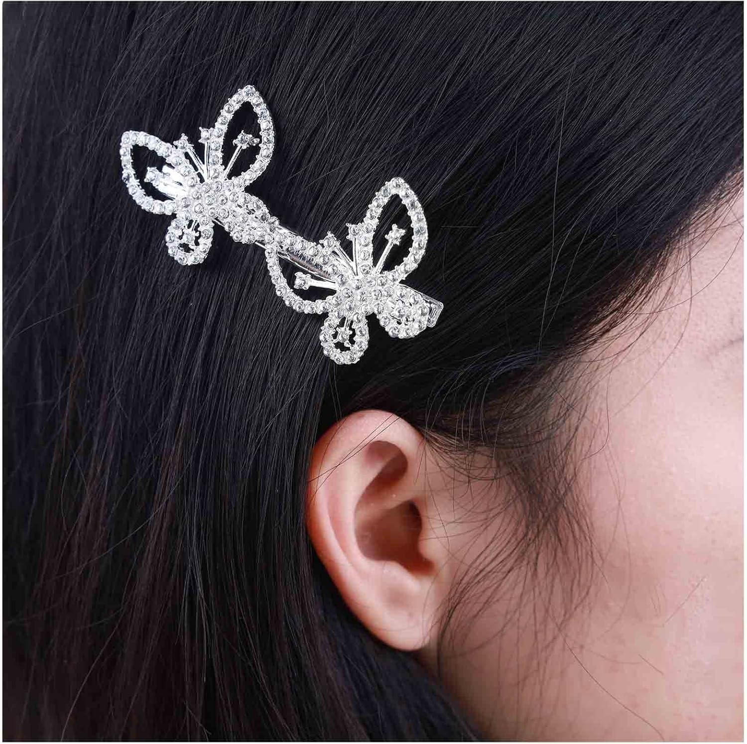 Yheakne Boho Crystal Butterfly Hair Clip Cz Butterfly Hair Clip Silver Butterfly Hair Clip Headpiece Decorative Headwear Hair Accessories for Women and Girls image number 2