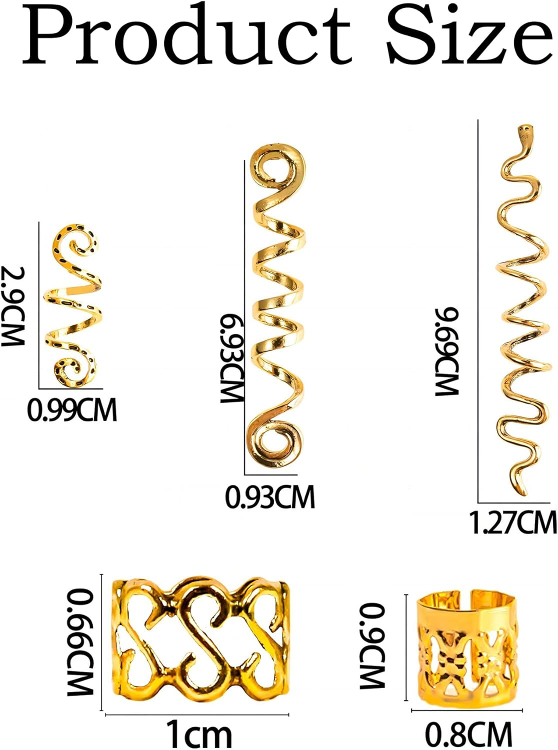 OPUHOHR Pack of 28 Braids Jewellery, Metal Gold Hair Accessories for Braids, Braids Hair Jewellery, Hair Spirals Clips Dreadlocks for Women and Men