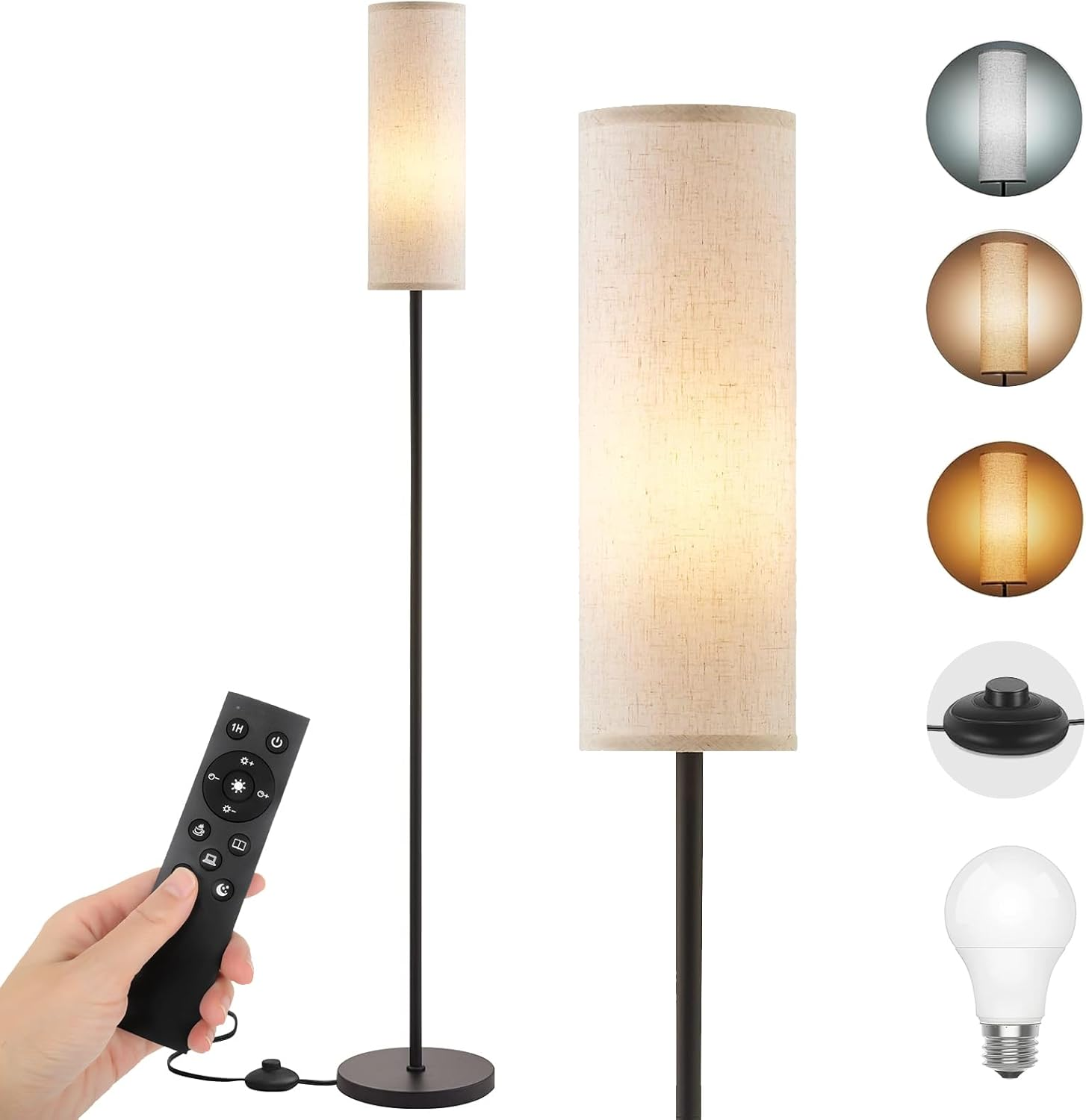 Kinsdan Floor Lamp for Living Room, 3 Color Temperature LED Floor Lamp, Dimmable Floor Lamp with Remote Control, 1.6 Meter Minimalist Tall Lamp for Living Room Bedroom Office(9W Blub Included) image number 5