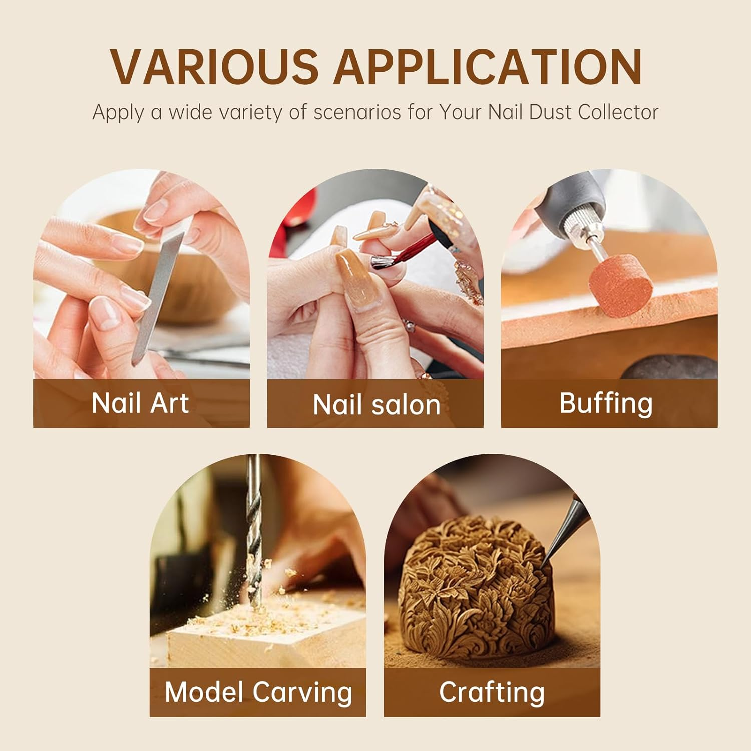 Rechargeable Nail Dust Collector Powerful 650PA 56W Nail Extractor Vacuum Suction Brushless Turbo Vent Fan Hand Pillow 30Pcs Cotton Filter AB White Diamond image number 4