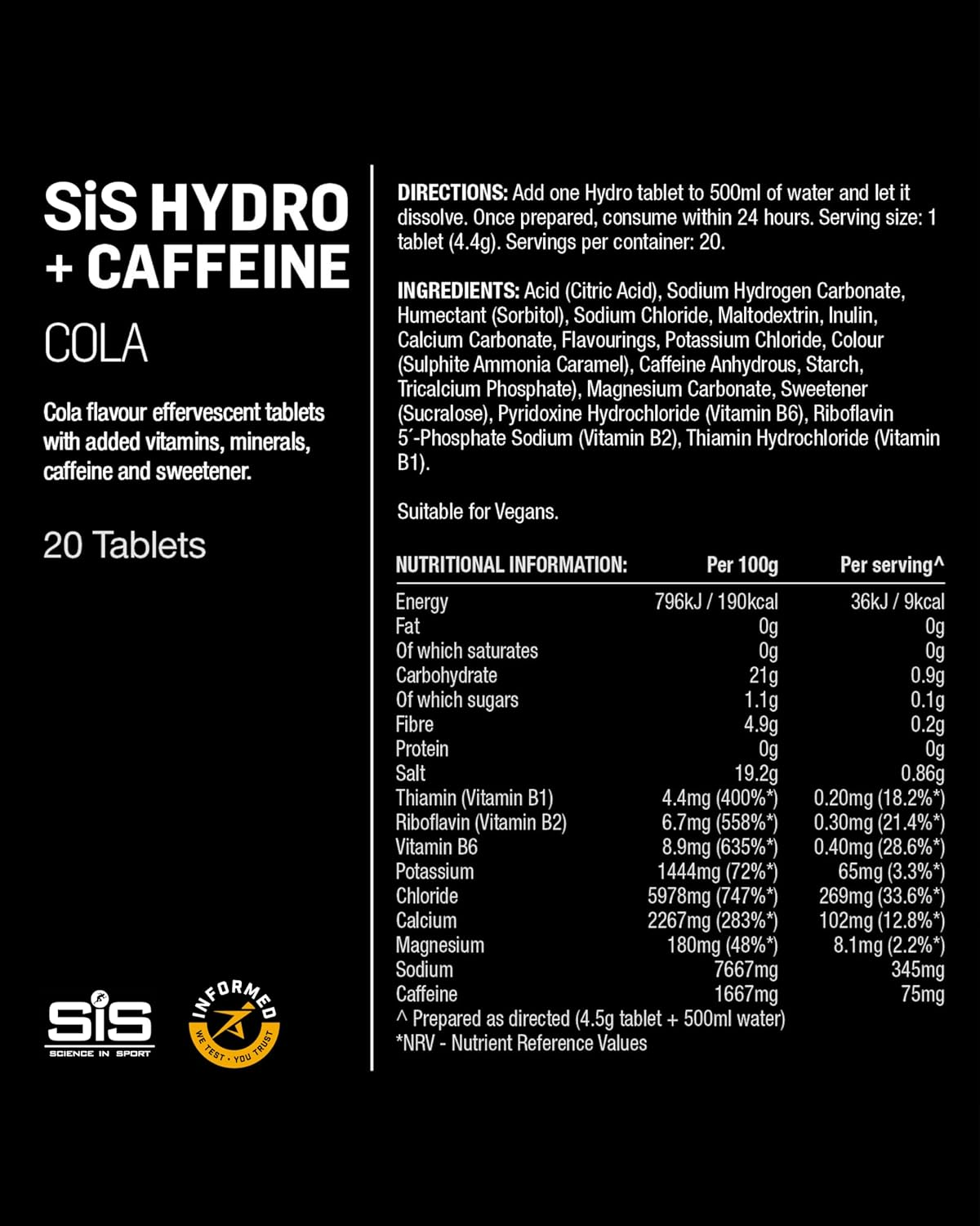 SIS Hydro Electrolyte Tablets - Zero Sugar, Vegan & Gluten-Free Hydration Supports Endurance Energy Drink - Cola Flavour - 20 Effervescent Tablets image number 6