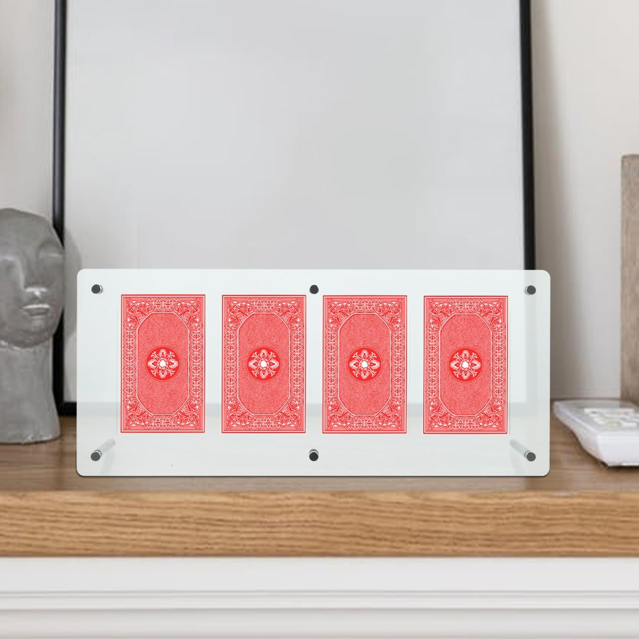 Totority Card Display Stand with Four Slots Acrylic Organizer for Trading Cards Sports Cards Game Cards Desktop Display Rack image number 3