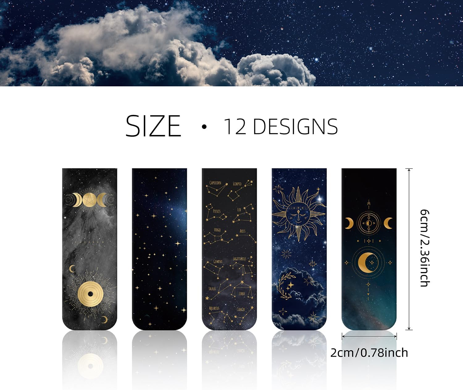 PQCLXUYA 12 Pcs Space Moon Magnetic Bookmarks,Magnet Page Markers for Book Lovers, Kids Teens Students Teachers Reading School Library Office Accessories 12 Styles (Space Moon)