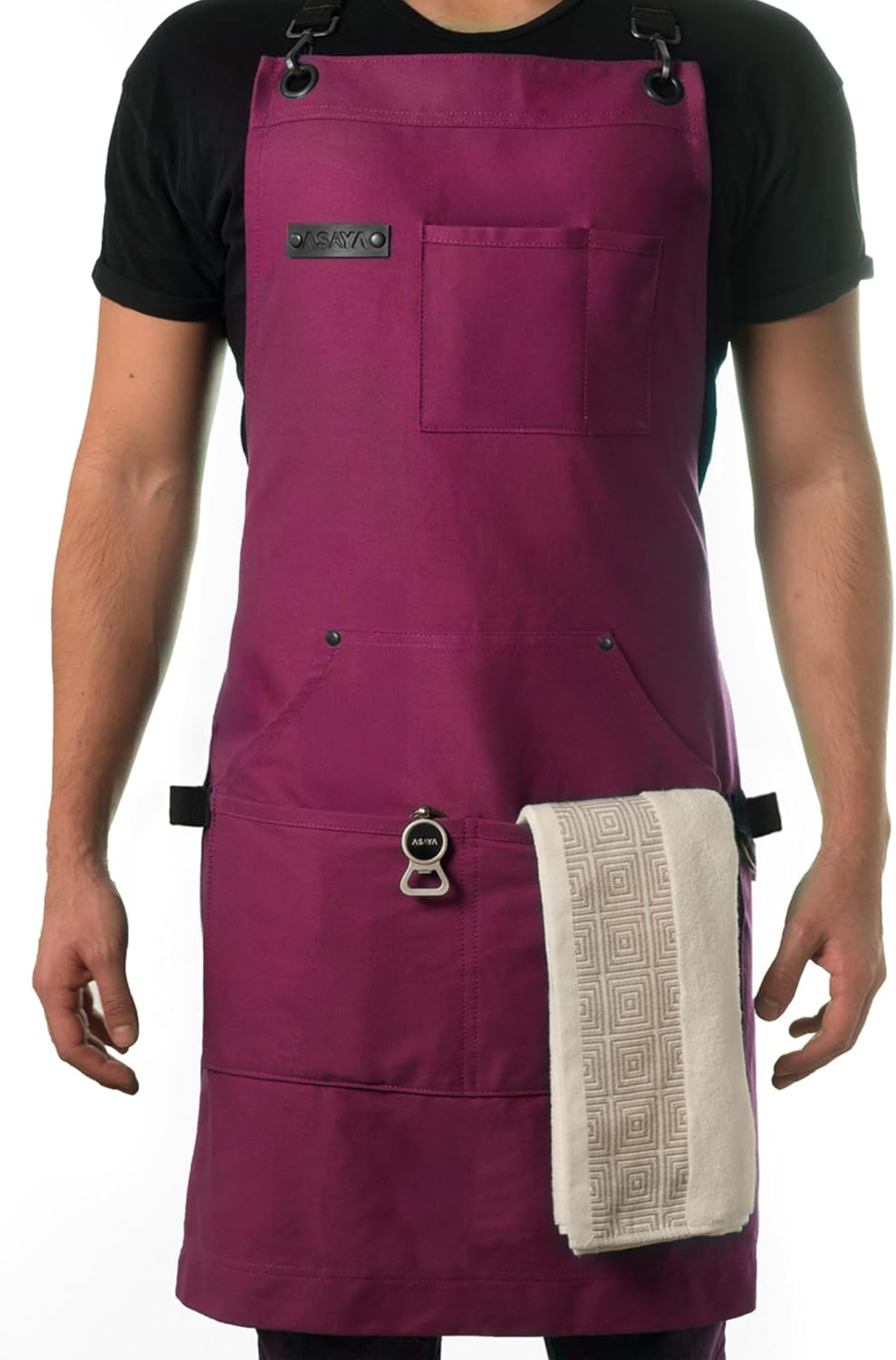 Asaya Chef Apron for Men and Women + Hand Towel and Bottle Opener - 10Oz Canvas
