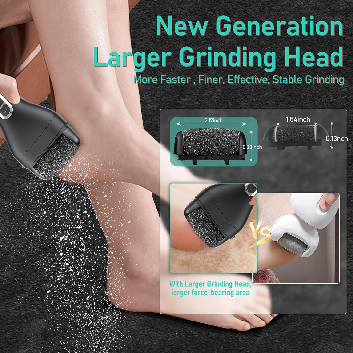 Electric Callus Remover for Feet - with 9Pcs Larger Grinding Head, Portable Pedicure Kit Foot File Callus Remover, Rechargeable Waterproof Foot File for Foot Care Deadskin Remover LCD Display-Black image number 4