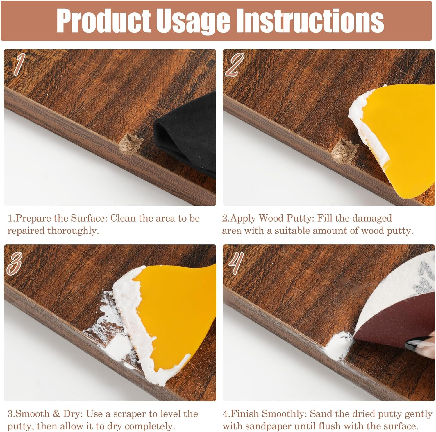 DEWEL 10 Colors Furniture Markers Touch up & 2 Colors Wood Putty, Wood Scratch Repair Kit for Filling Scratches, Cracks, Holes, Dents, Scuffs - a Simple and Convenient Wooden Repair Solution image number 2