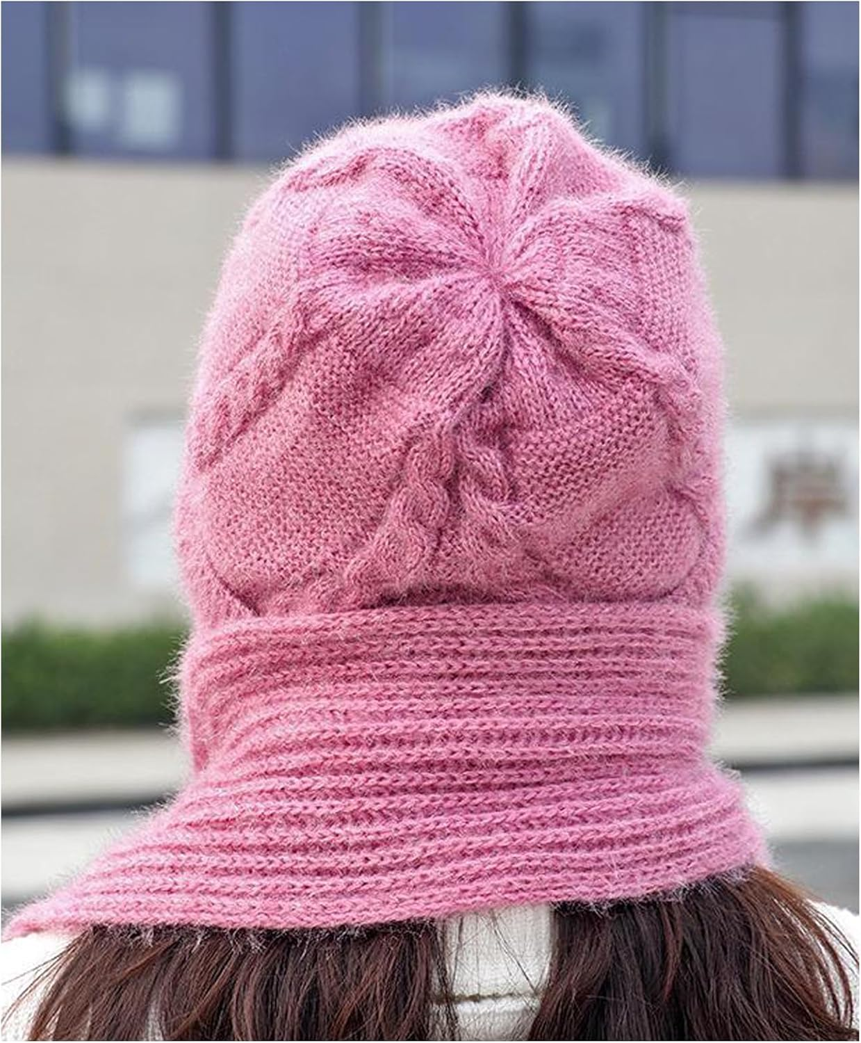 Lopsity Winter Warm Knitted Hat for Women Integrated Ear Protection Windproof Cap Scarf Knitting Thick Winter Knitted Hat for Women 2 in 1 Winter Warm Knitted Hat Scarf image number 3
