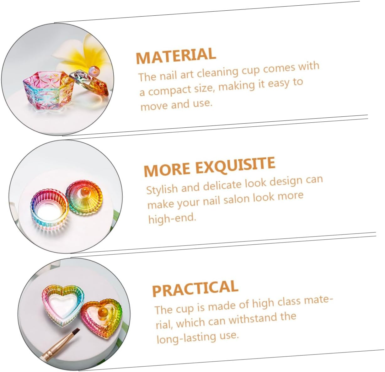 CANIGHT Manicure Cups Glass Dishes Nail Art Nail Grinder Dappen Dish Color Plated Crystal Set image number 2