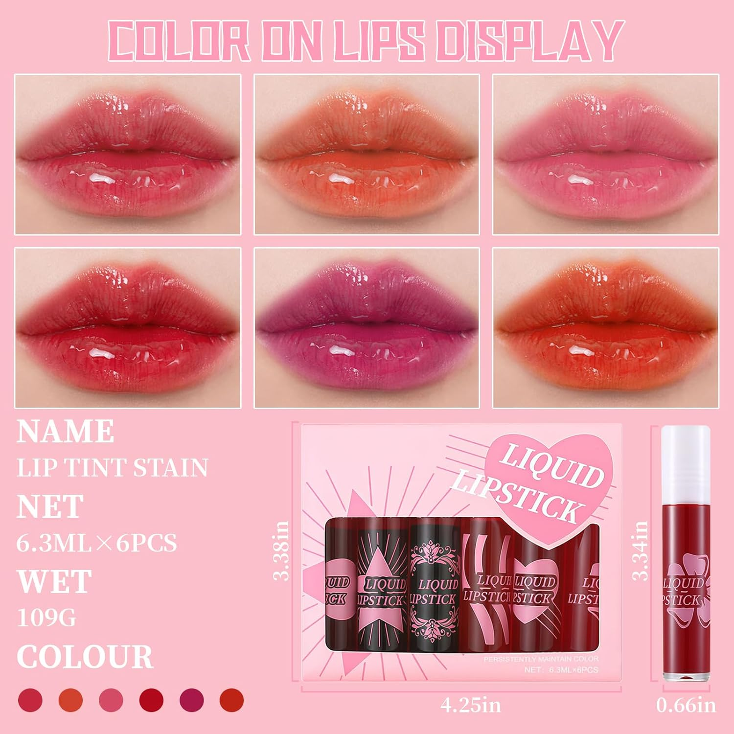 DAGEDA 6 Colors Lip Tint Stain Set, Moisturizing & Lightweight Roll-On Lip Stain, Vibrant Color Lip Tint, Water-Proof, Transfer-Proof, Non-Sticky，High Pigmented Lip Tints for Women image number 2