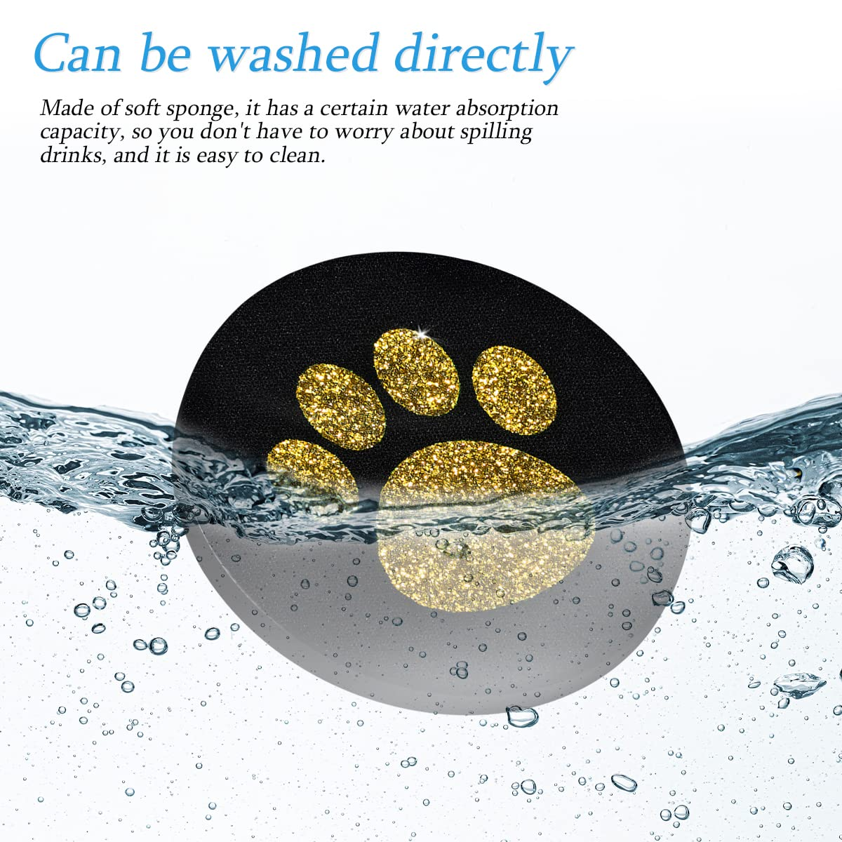 AUCELI 2 Pack Car Cup Holder Coasters, 2.75In Bling Glitter Rhinestone Paw Print Cup Coaster, Rubber Non-Slip Insert Auto Drink Mat, Universal Car Interior Accessories for SUV, Truck, RV (Golden) image number 3