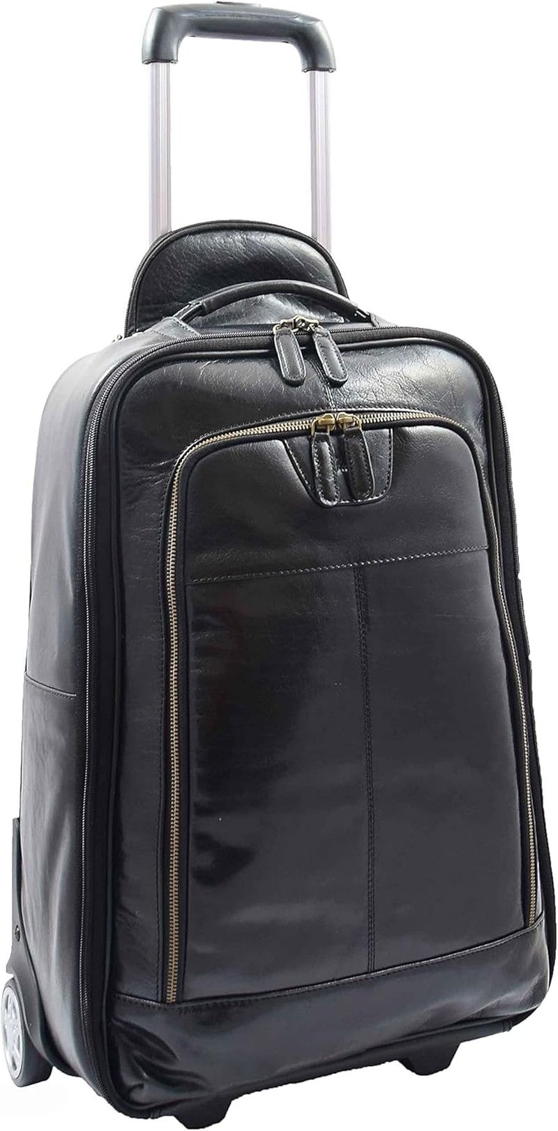Real Leather Cabin Size Suitcase Wheeled Trolley Carry Case Newton Black, Black, Cabin, Suitcase
