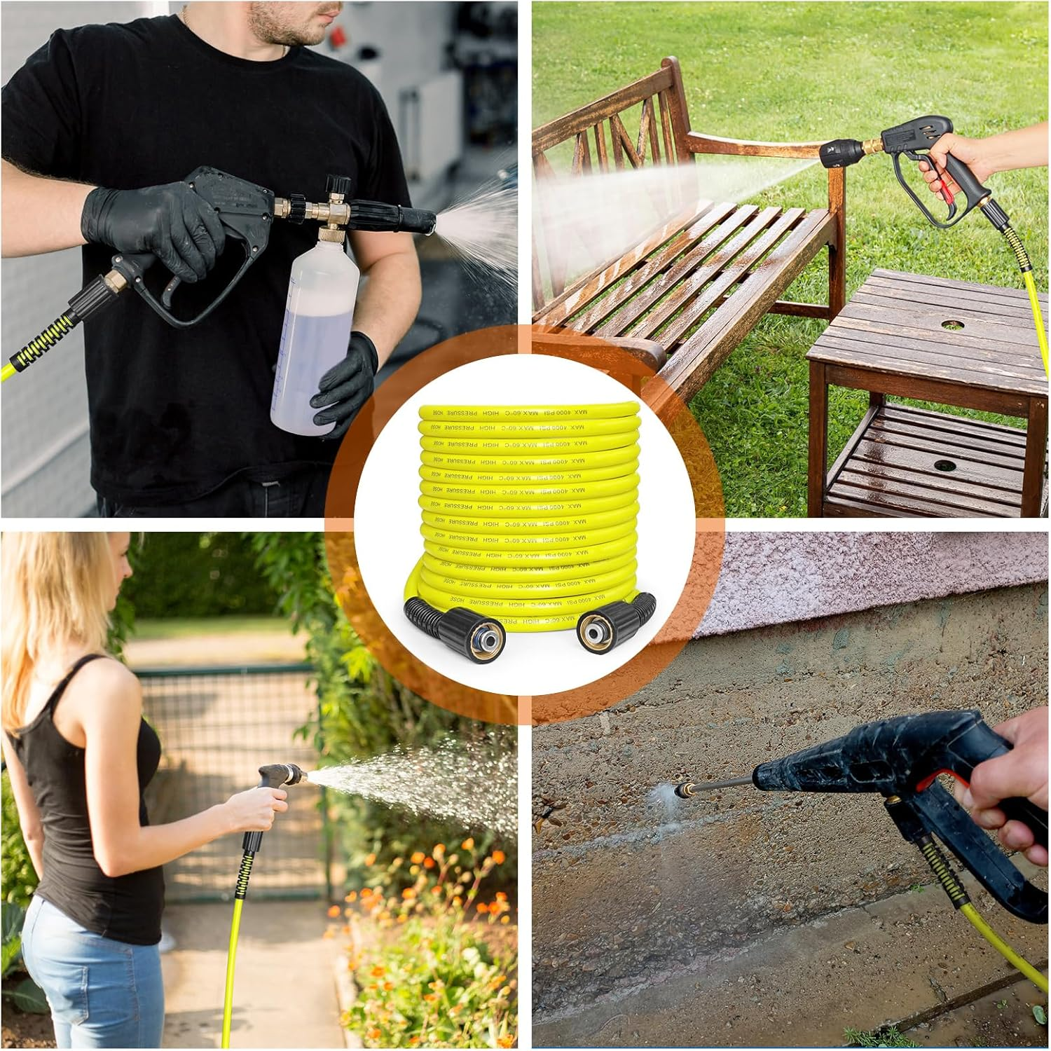 Kink Resistant Pressure Washer Hose 15M 1/4" M22 Brass Fitting Power Washer Hose Replacement for Ryobi, Troy Bilt, Greenworks, Craftsman Most Brand Power Washer, 3200 PSI image number 1