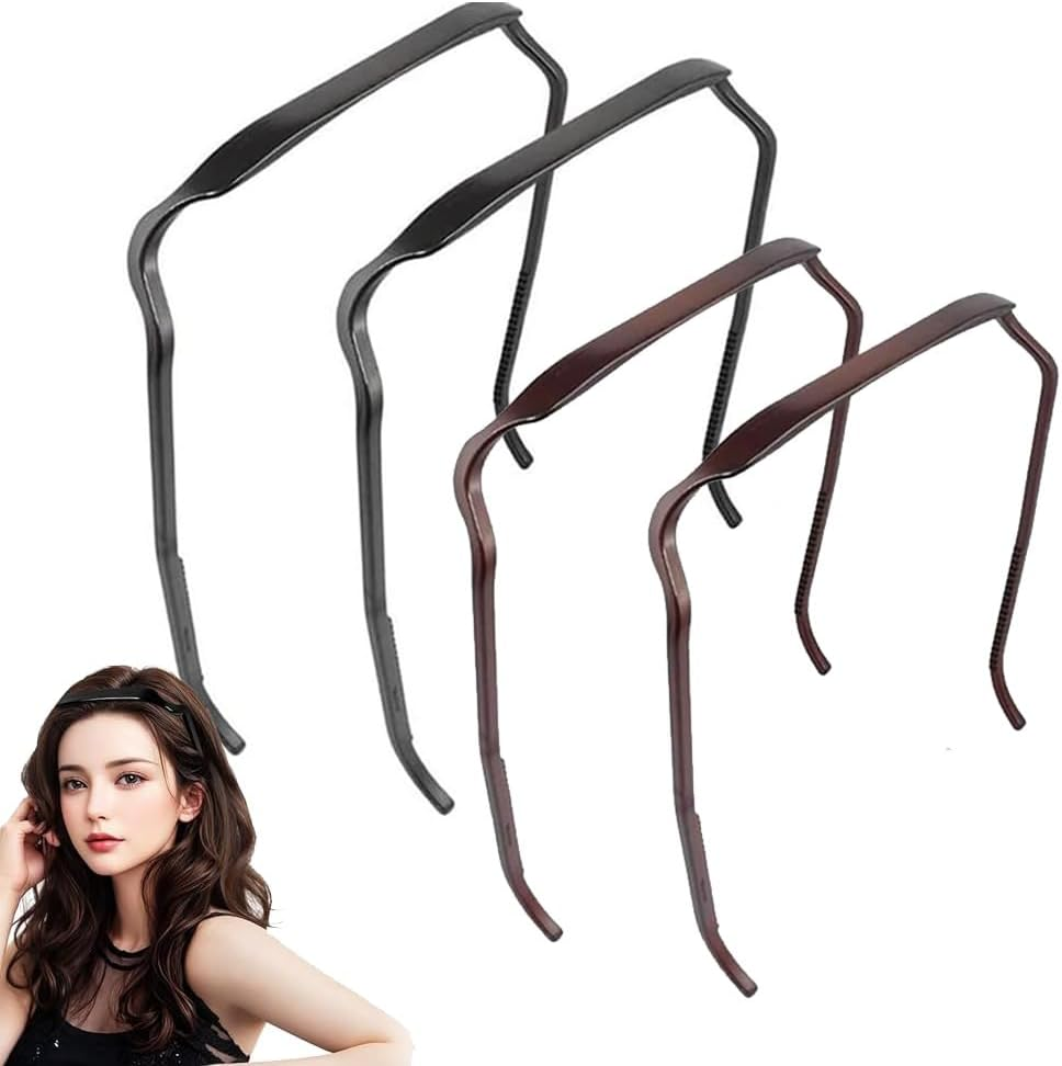 4Pcs Square Headband,Fashion Sunglass Headbands,Invisible Hair Hoop,Curly Thick Hair Hairstyle Fixing Tool for Women Men(Black, Gold, ONE SIZE)