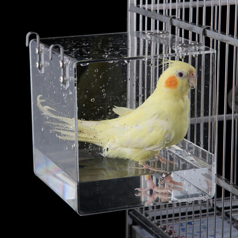 Minkissy Bird Bath Cube Box Acrylic Clear Thickened Bathtub for Little Birds Transparent Hanging Tub for Parrots and Munia Shower Basin for Fun Bathing image number 3