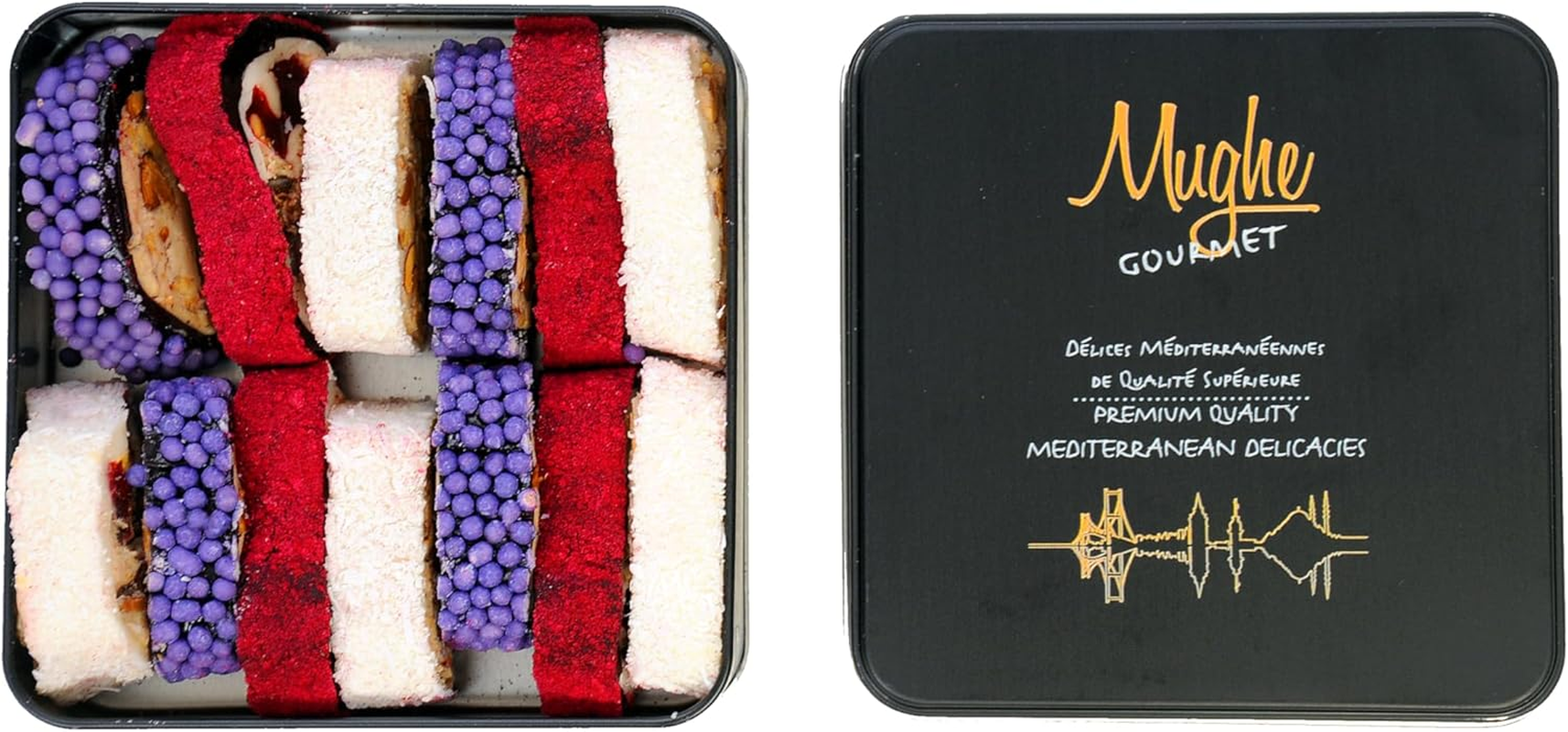 Mughe Gourmet Creamy Crunch Turkish Delight with Premium Nuts - 350G Lokum in Metal Gift Box - Authentic Snack & Dessert image number 3