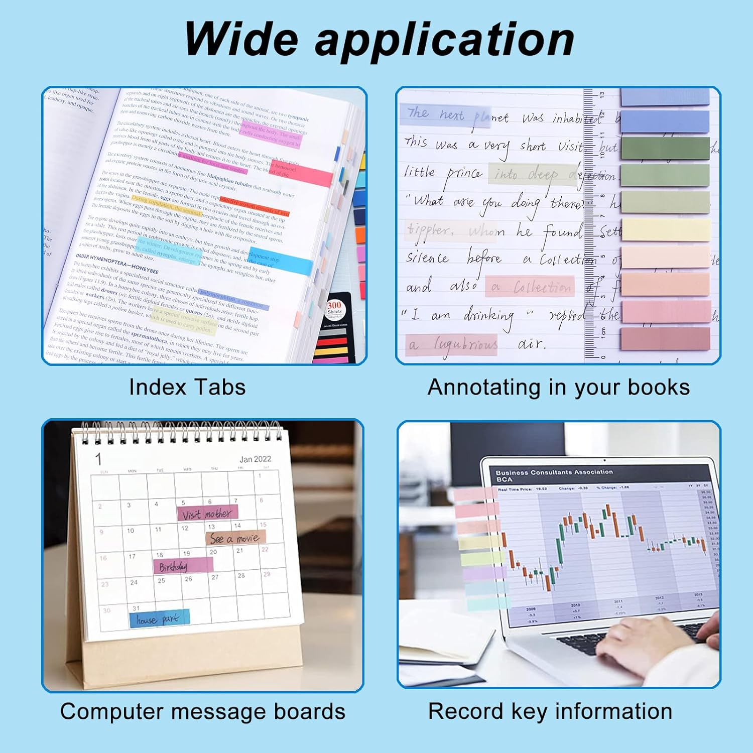 WSCHU 3400Pcs Sticky Tabs Book Tabs, Morandi Translucent Book Markers Sticky Note Tabs,Multi-Colored Writable & Repositionable Book Annotation Tabs, Page Markers, Annotation Supplies - 1120Pcs Colored Sticky Tabs image number 6