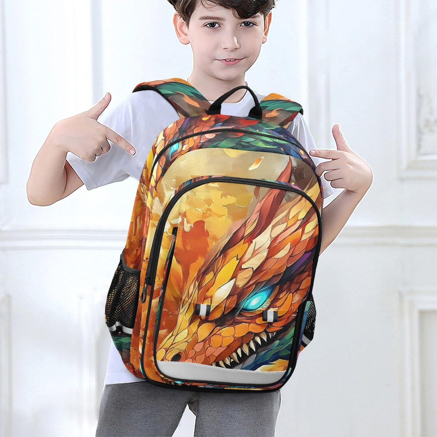 XYMZR Dragon Art Colorful Backpack Travel Laptop Daypack Shoulder Bag Book Bag Daypack with Reflective Strip 12.9 &times;17.7 IN image number 3