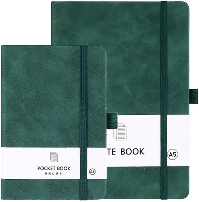 2 Pack Notebook-A6/A5 Lined Journal Notebook,100 Pages 80 GSM Journal Notebook Hardback Notepad with Bookmark, Pen Loop,Premium Leather Hardcover Notebook for Writing Study Office Travel Recording (Green) image number 6