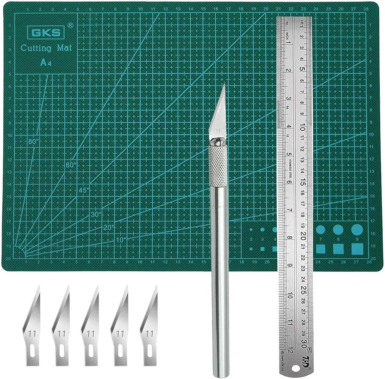 YUENTOEN Self Healing Sewing Mat, Rotary Cutting Mat Double Sided Craft Cutting Board, Craft Knife Carving Kit with Carving Blades and Steel Ruler for DIY Scrapbooking and Art Projects (A4) image number 5