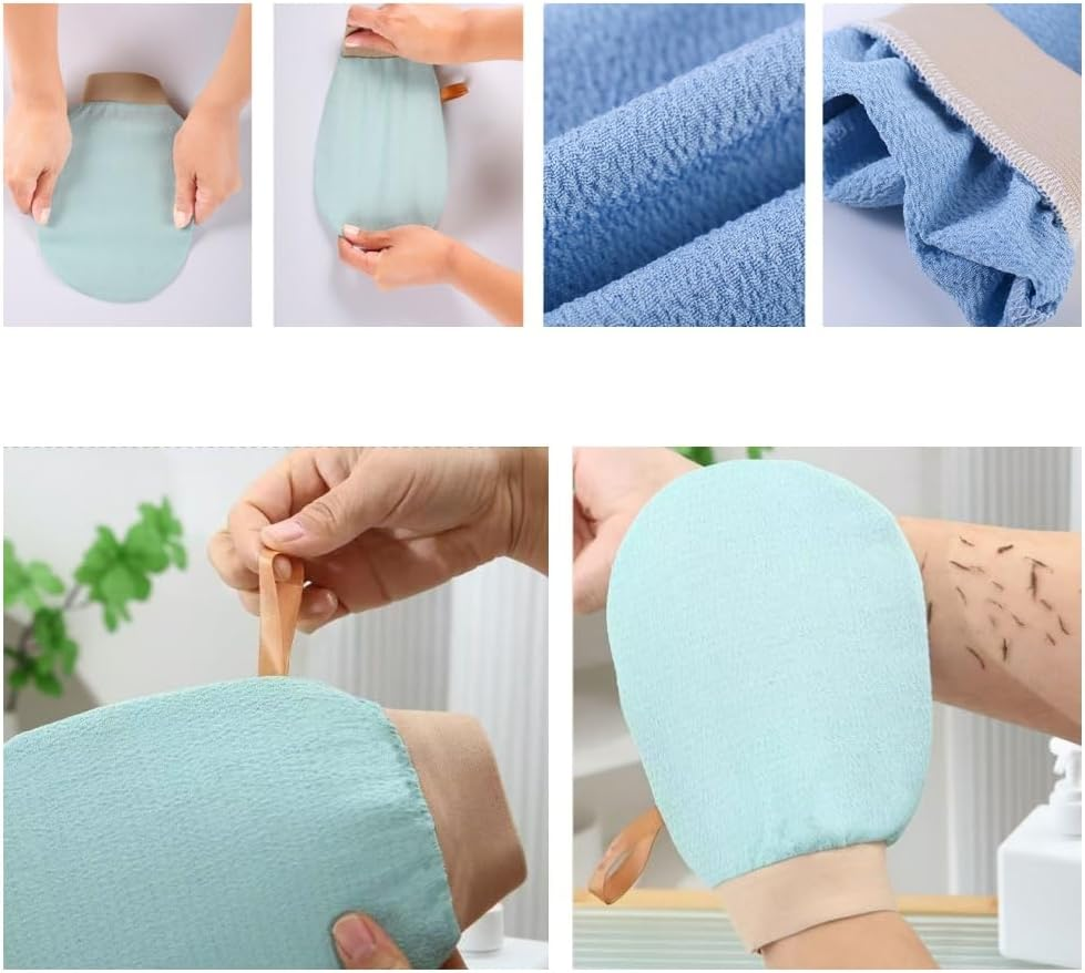 4 Pack Exfoliating Mitts Body Scrub Glove,Afzoryxn Exfoliating Mitt,Dual-Sided Deep Cleansing Mitt,Exfoliating Gloves,Shower Exfoliation Mitt,Deep Body Scrubber for Women and Men(Blue+Pink+Pale Green+Pale Blue) image number 1
