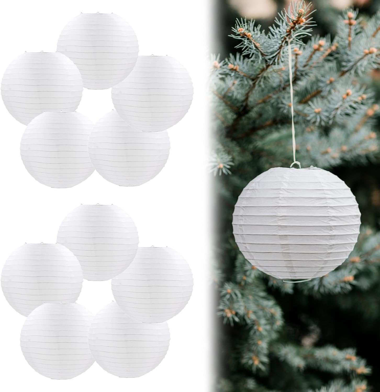 Lanterns round 20 Cm, White Lanterns, Pack of 10 Paper Lanterns, Hanging round Paper Lanterns, Paper Lamps for Wedding, Church, Garden, Party Decoration
