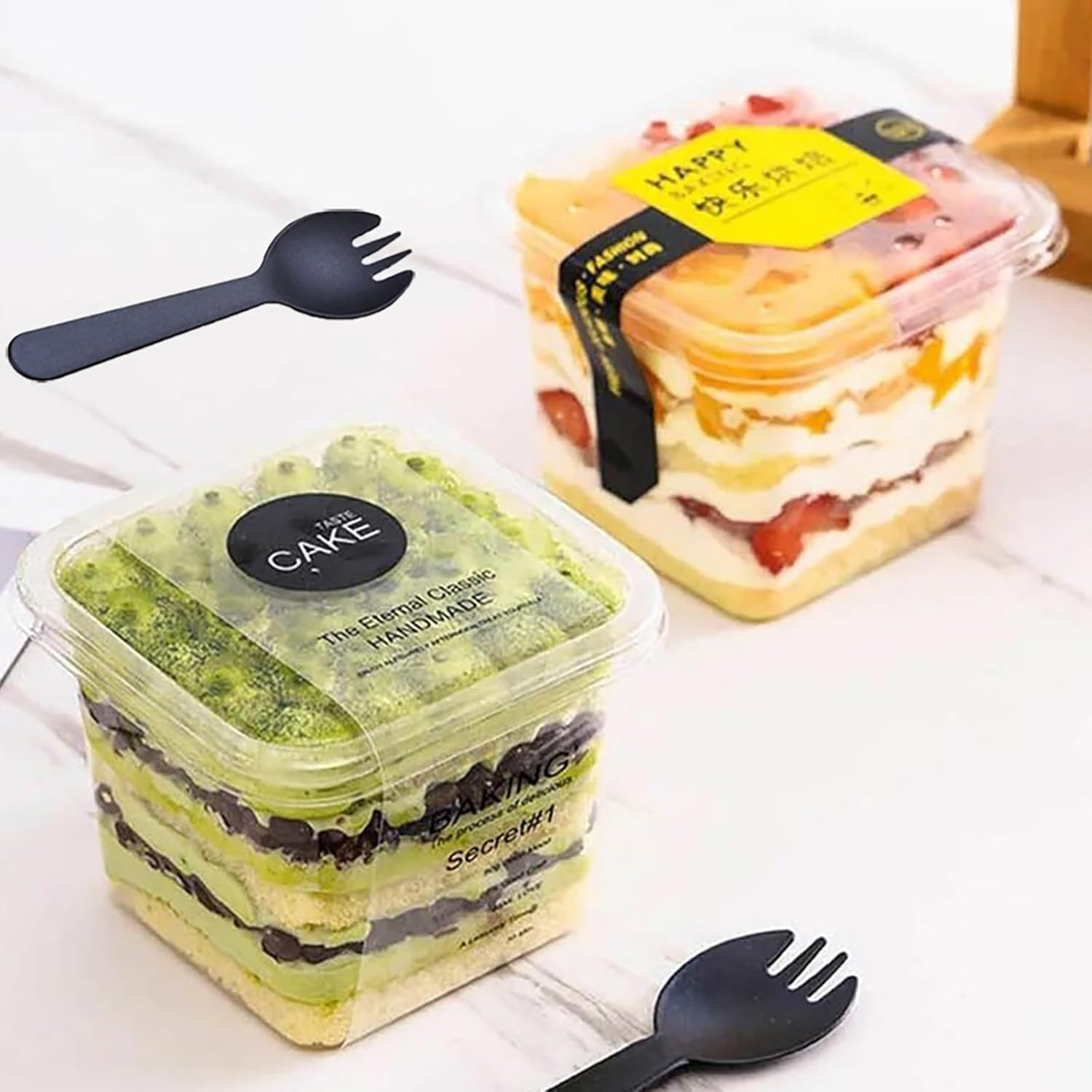 50 Pack 12Oz/400Ml Square Dessert Cups, Reusable Dessert Cups Clear Dessert Cups with Lids and Spoon (50 Set - 12Oz) image number 5