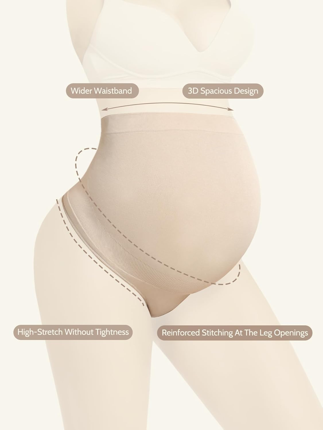Maternity Underwear Thong for Women, Pregnancy Shapewear over the Belly Support Seamless Pregnant Panties 5-Pack image number 3