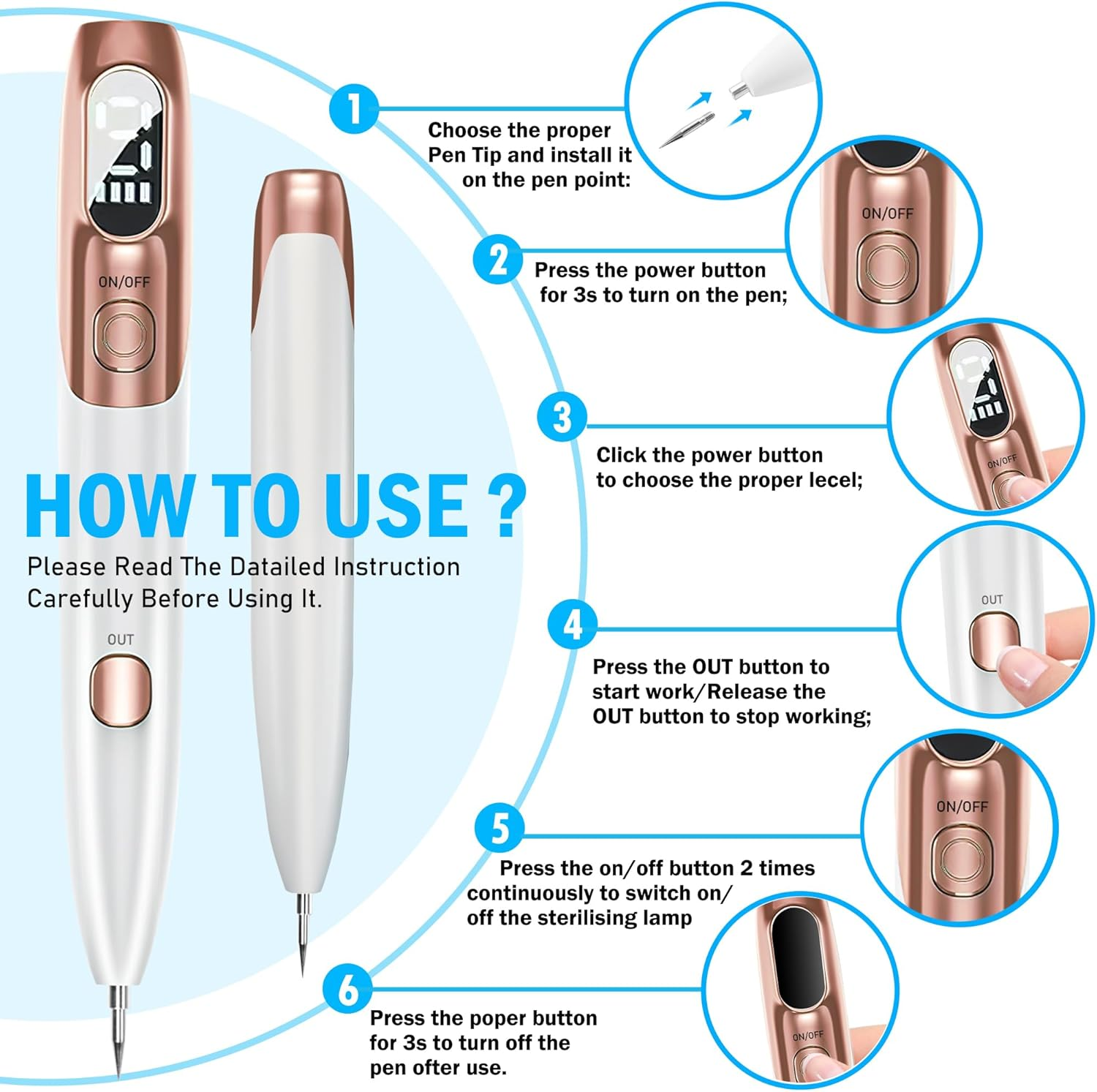 LARALA Skin Tag Remover Kit Plasma Pen for Face & Body, Fast and Easy Removal Pen for Warts, Nevus, Spot, Freckle, Tattoo