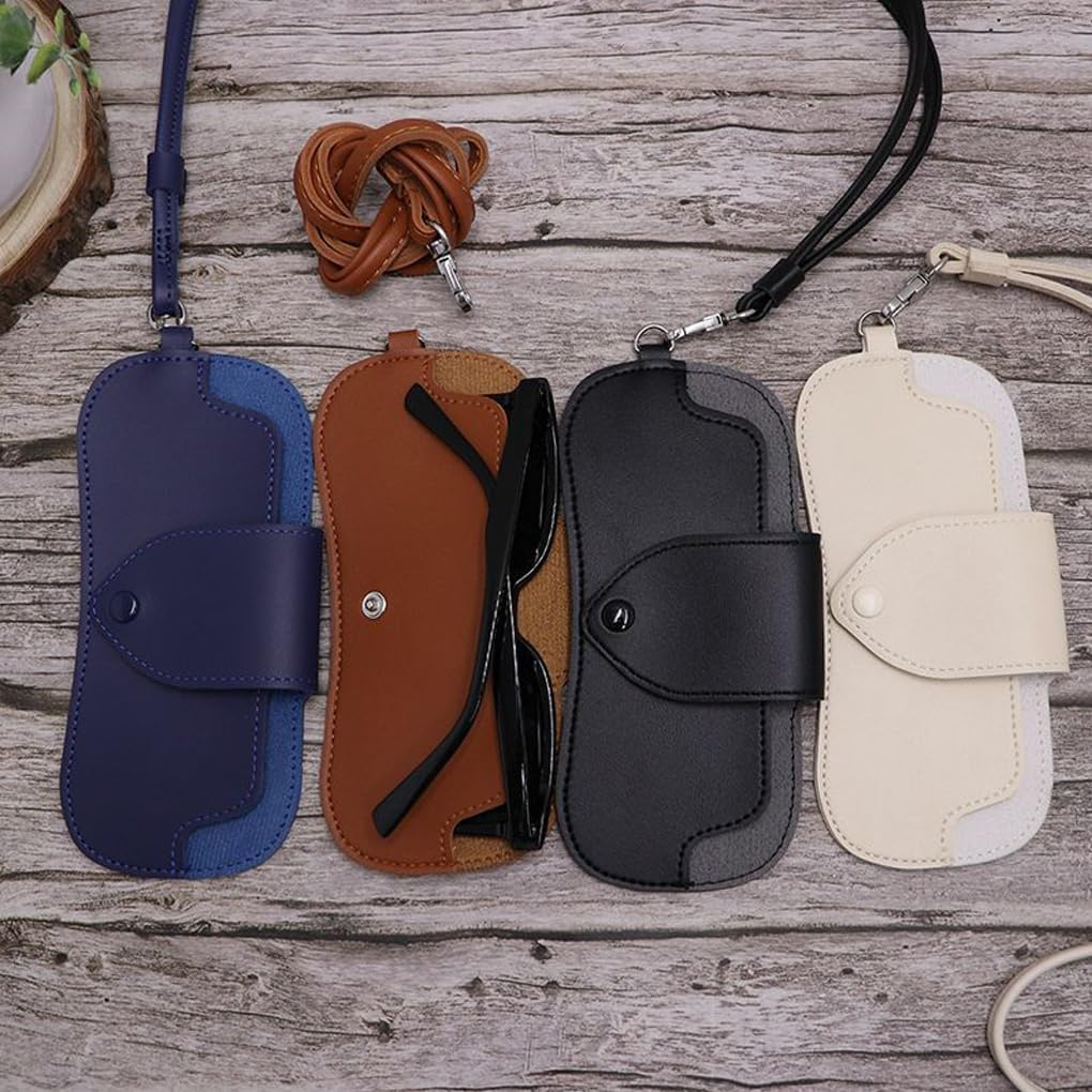 IOIUSKKU Universal Fit Leather Glasses Case Handmade Sunglass Bag with Strap Soft Leather Sunglasses Bag with Strap PU, D image number 4