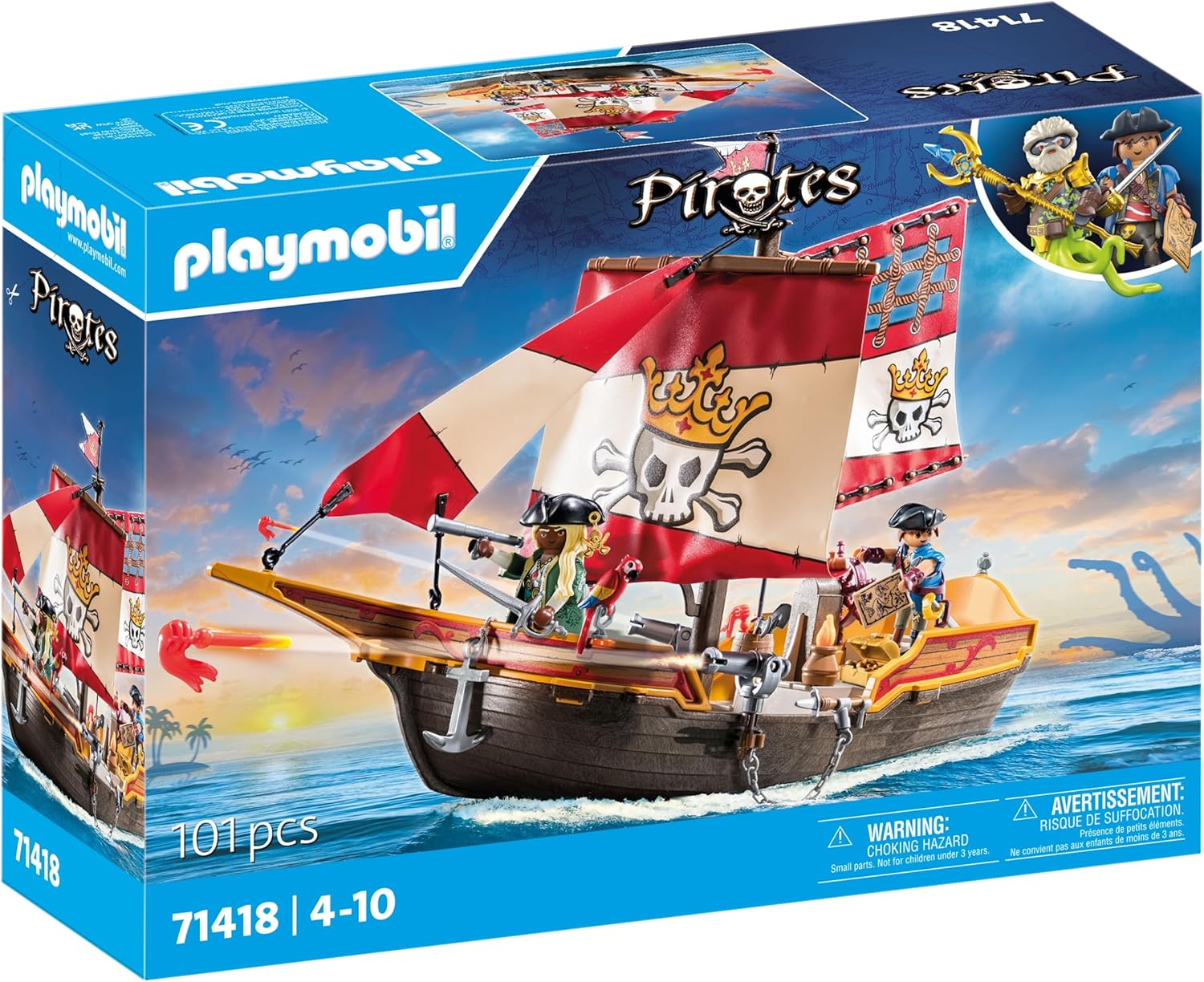 Playmobil Pirate Ship Playset &ndash; Floating Pirate Boat with Cannons, Figures & Accessories, Imaginative Role Play Toy for Kids Age 4+ image number 3