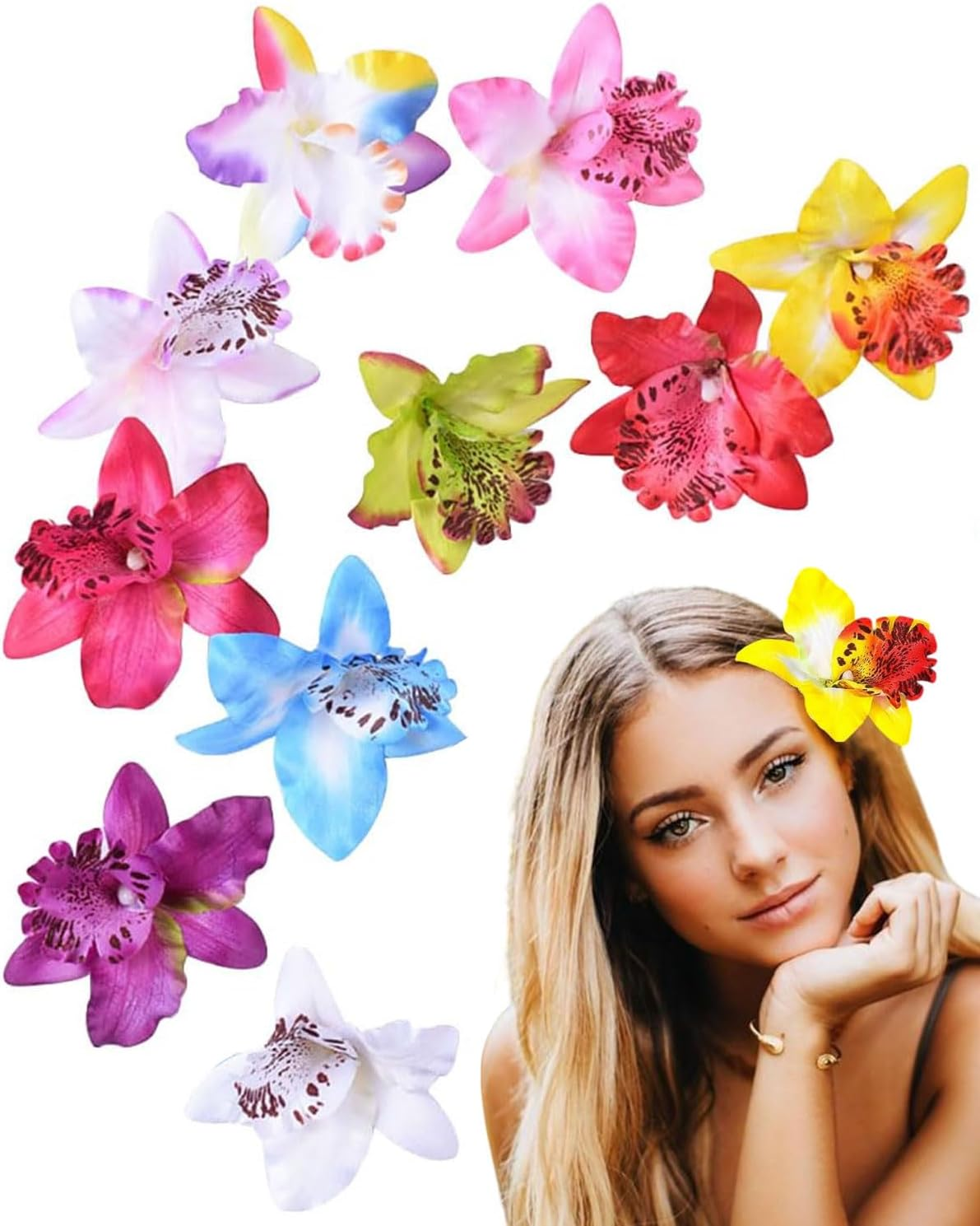 Zeayebsr Pack of 10 Hawaiian Flower Hair Clips, Plumeria Hibiscus, Foam Hair Clip for Women, Flower Hair Clip, Artificial Flower Clips for Summer Beach Holiday Outfit Bridal Wedding Party image number 5