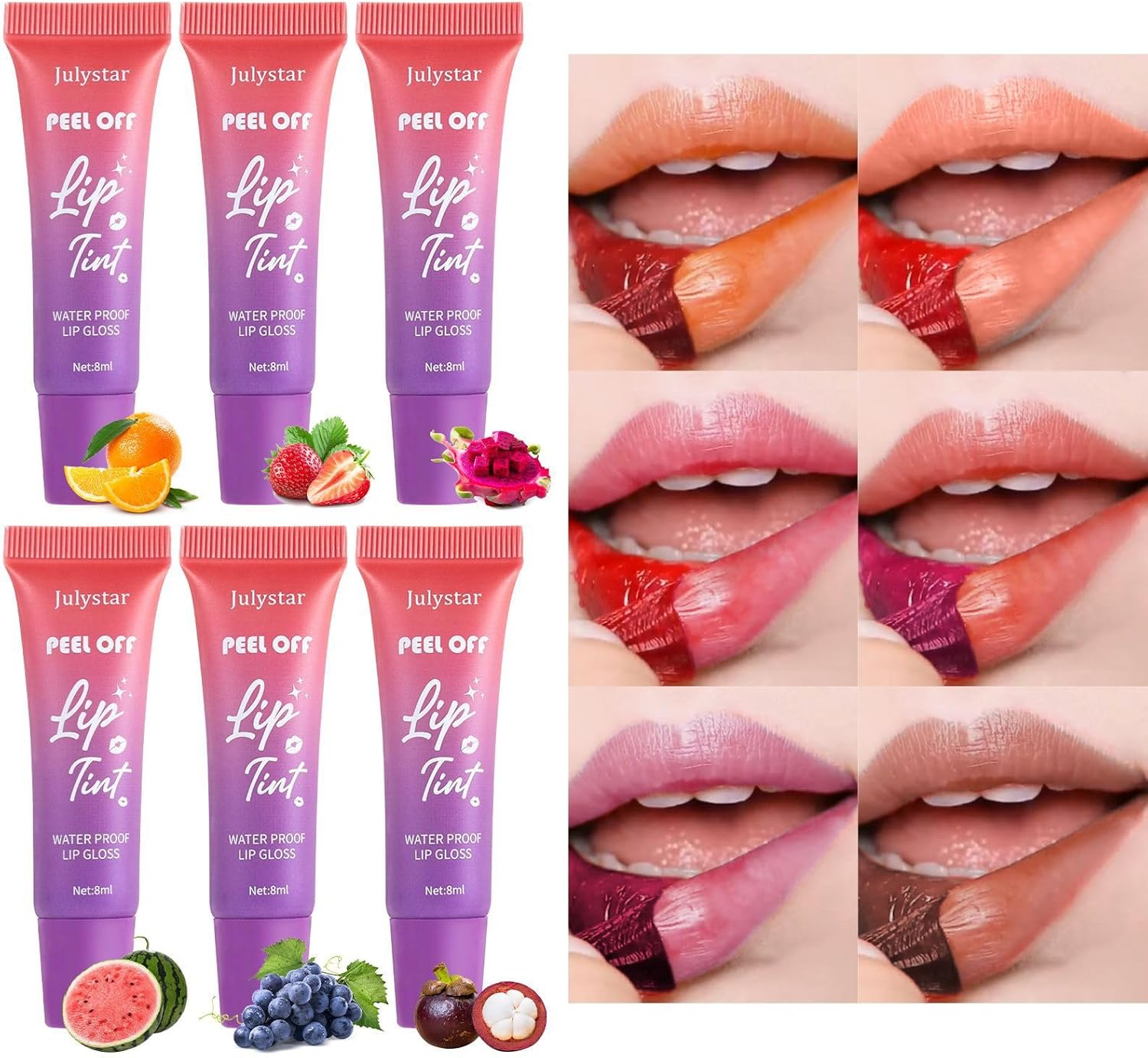 Dynaeuty 3 Colors Lip Stain, Peel off Lip Stain Lip Tint Set, Waterproof Long Lasting Non Stick Cup Non Fade Liquid Lipstick Set, Magic Color Lip Oil Set for Women Girls (A)