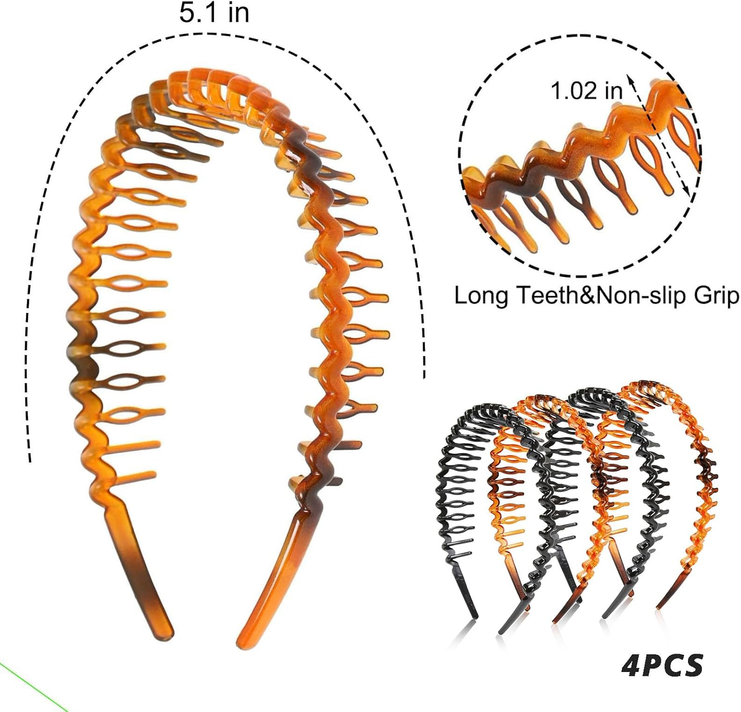 TELAIN 4-Pack Zigzag Headbands for Women, Girls, and Men Plastic Hair Clips with Teeth, Thin Zigzag Headbands, Non-Slip Black Comb Hair Clips Hair Accessories image number 6