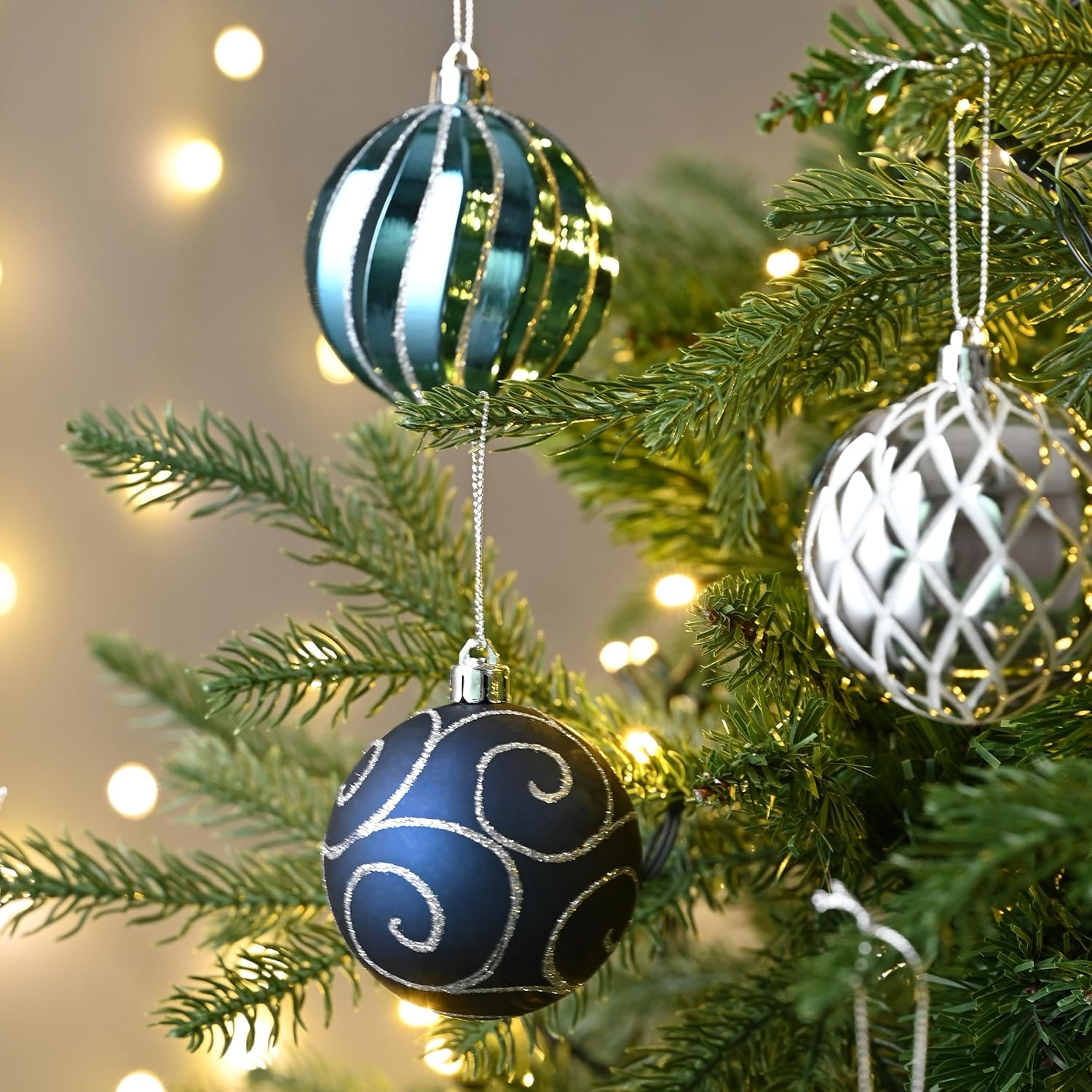 Valery Madelyn 35Ct 70Mm Winter Wishes Blue Silver Shatterproof Christmas Ball Ornaments Decoration 7Cm/2.75 Inch 35 Pcs Metal Hooks Included