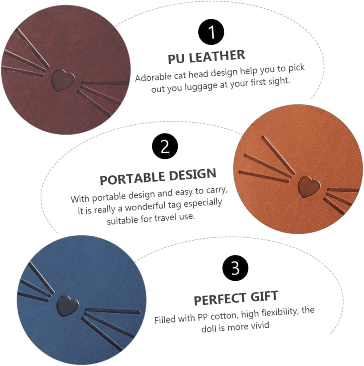 COSMEVIVI Pu Leather Luggage Tags 2Pcs Set Cat Design Pu Id Labels Travel Suitcase Bag Tags for Adults and Children School Bag Baggage Accessories Random Color image number 2